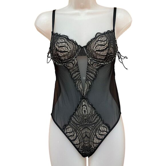 Victoria's Secret Other - Victoria's Secret Size 34C Teddy Bodysuit Lingerie Black Lace Sheer Mesh